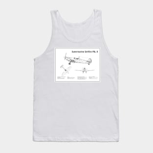 MUG 2 SIDES PRINT - Supermarine Spitfire Mk. II - Airplane Blueprint - BD Tank Top